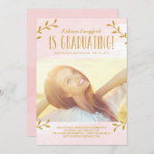 Délicat Feuille Invitation de diplôme rose (Devant / Derrière)