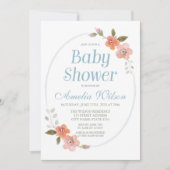 Délicat Floral Blue Baby shower Invitation (Devant)