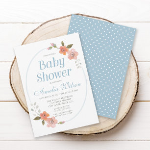 Délicat Floral Blue Baby shower Invitation