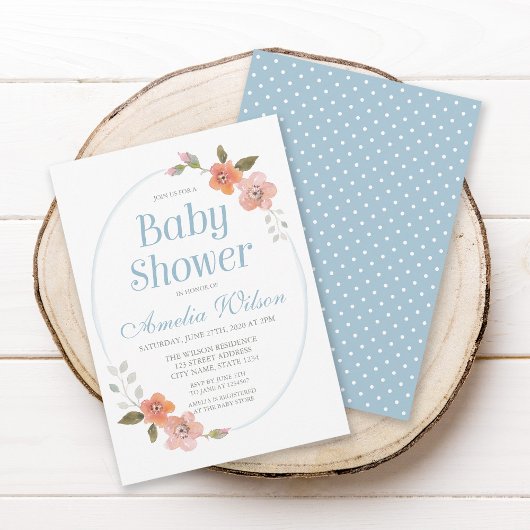 Délicat Floral Blue Baby shower Invitation
