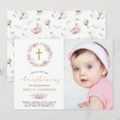 Délicat Floral & Coton Christening Invitation (Devant / Derrière)