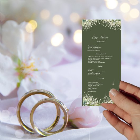 Délicat Floral sur le Mariage vert olive Menu