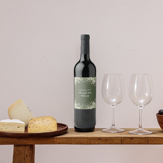 Délicat Floral sur Olive Green Mariage Étiquette d