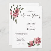 Délicat Magnolia Faire-part de mariage rose et bla (Devant / Derrière)