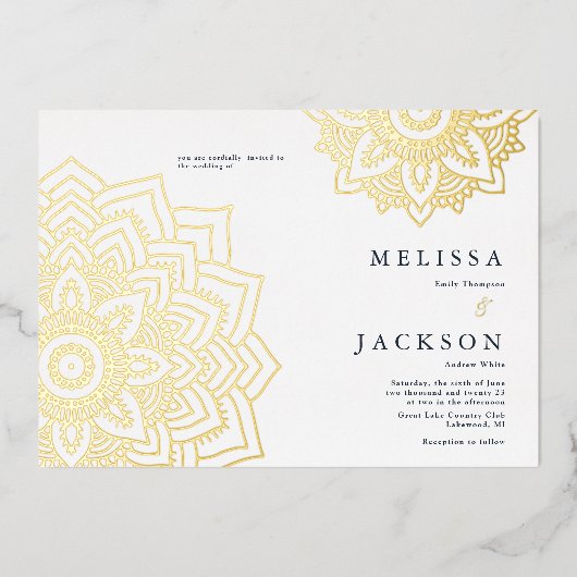 Délicat mandala Mariage d'or Foil Invitation (Recto)