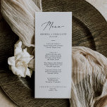 Délicat noir Calligraphie Mariage Menu du dîner<br><div class="desc">Cette délicate carte de menu mariage calligraphie noire est parfaite pour un mariage moderne. Le design minimaliste romantique présente une belle et élégante typographie noire sur un arrière - plan blanc au look épuré et sobre. Ce menu peut être utilisé pour une réception de mariage, un dîner de répétition ou...</div>