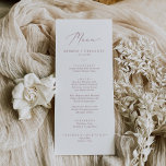 Délicat Rose Gold Calligraphy Mariage Dîner Menu<br><div class="desc">Cette délicate carte de menu rose en or calligraphie mariage pour dîner est parfaite pour un mariage moderne. Le design minimaliste romantique présente une belle et élégante typographie rose vif et poussiéreuse rose sur un arrière - plan blanc au look épuré et sobre. Ce menu peut être utilisé pour une...</div>