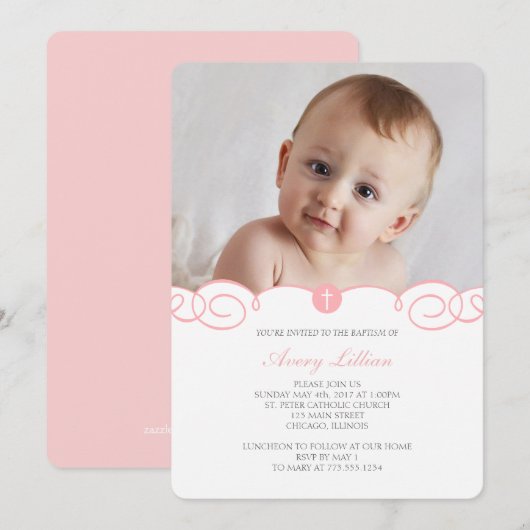 Délicat Scroll Baptism Invitation (Devant / Derrière)