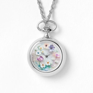 Delicate 3D Pastel Flowers Horloge Ketting