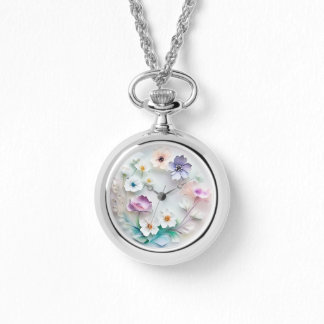 Delicate 3D Pastel Flowers Horloge Ketting
