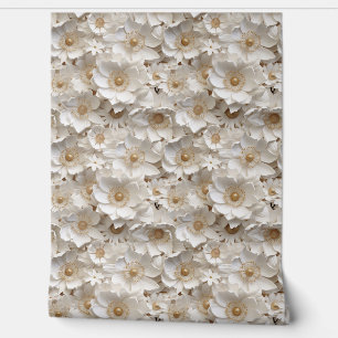 Delicate 3d wit en goud bloemen lente bloesem behang