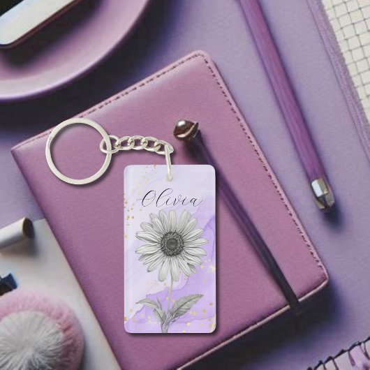Delicate aangepaste lavendel Daisy Flower Sleutelhanger