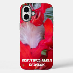 Delicate Beauty   Rode Bloem met Witte Veer Ar iPhone 16 Plus Hoesje