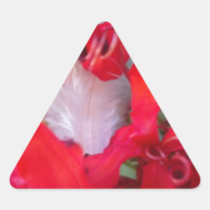 Delicate Beauty: rode bloem met witte veer Driehoek Sticker