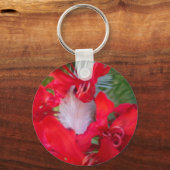 Delicate Beauty: rode bloem met witte veer Sleutelhanger (Voorkant)