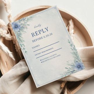 Delicate Bevroren Blauwe Winter Botanicals RSVP Kaartje