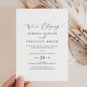 Delicate Black Calligraphy Elopement Reception Kaart