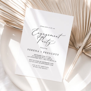Delicate Black Calligraphy Engagement Party Kaart