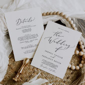Delicate Black Calligraphy Front and Back Wedding Kaart