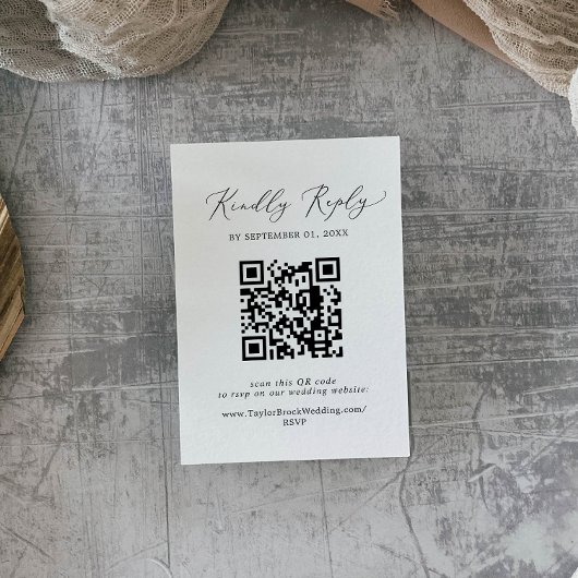 Delicate Black Calligraphy QR Code RSVP Informatiekaartje