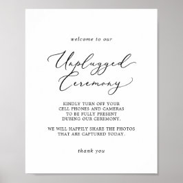 Delicate Black Calligraphy Unplugged Ceremony Sign Poster