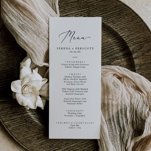 Delicate Black Calligraphy Wedding Dinner Menu