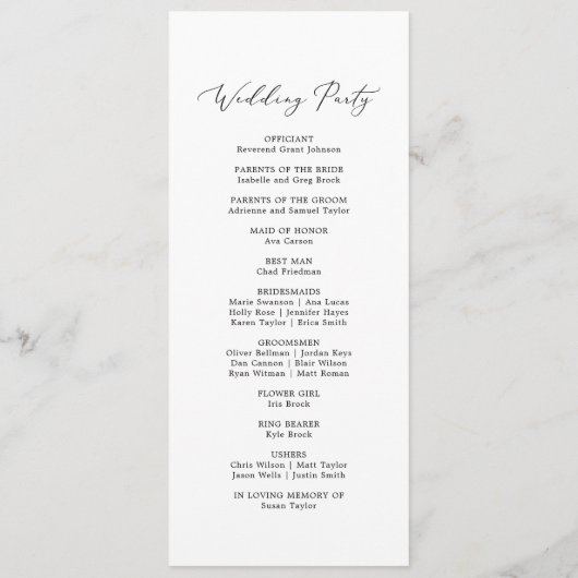Delicate Black Calligraphy Wedding Party Programme Programma (Achterkant)