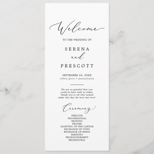 Delicate Black Calligraphy Wedding Programme Programma (Voorkant)