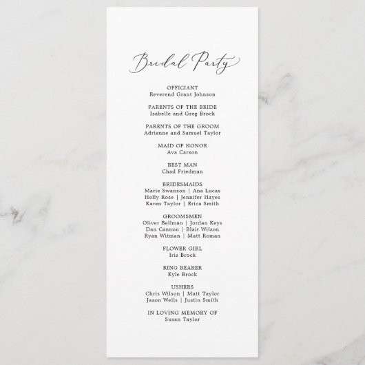 Delicate Black Calligraphy Wedding Programme Programma (Achterkant)