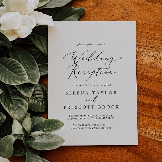 Delicate Black Calligraphy Wedding Reception Kaart