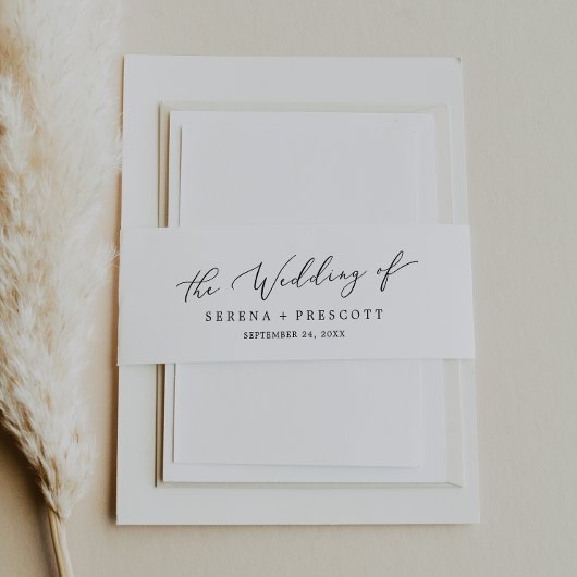 Delicate Black Calligraphy Wedding Uitnodigingen Wikkel