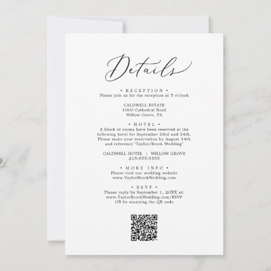 Delicate Black Elegant Alles in één QR-code bruilo Kaart (Achterkant)