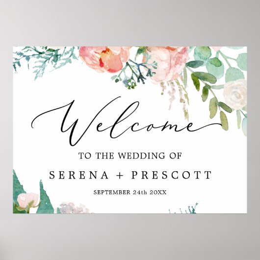 Delicate Black | Romantic Peony Wedding Welcome Poster (Voorkant)