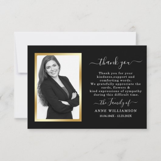 Delicate Black Script Funeral Hartelijk dank Bedankkaart (Voorkant)