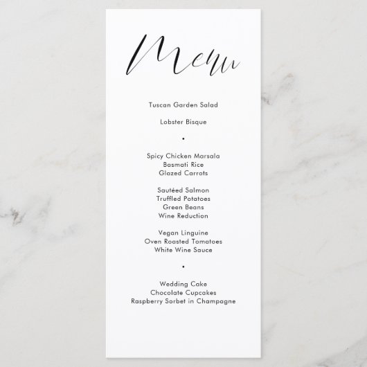 Delicate Black White Calligraphy Script Wedding Menu (Voorkant)