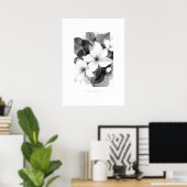 Delicate Black White Overlapping Leaves & Flowers Poster (Thuiskantoor)