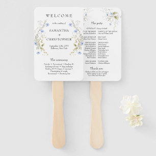 Delicate blauw Wildflower krans lijst programma Handwaaier
