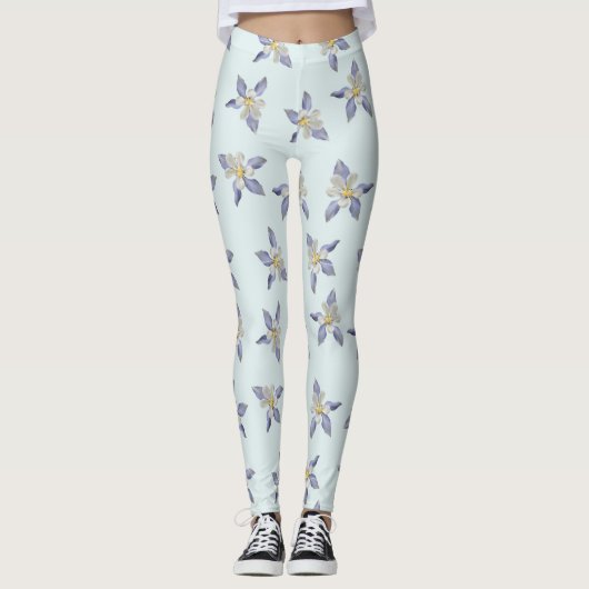 Delicate blauwe bloemblaadjes patroon leggings (Voorkant)
