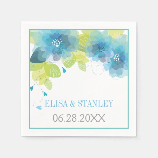 Delicate blauwe bloemen bloemlentebruiloft servetten (Voorkant)