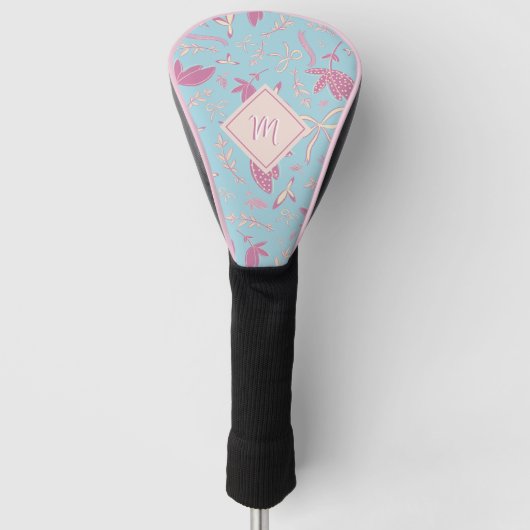 Delicate blauwe bloemen en bogen golfheadcover (Voorkant)
