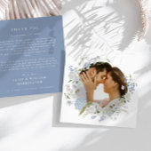 Delicate Blauwe Bloemenkrans Bruiloft Dank u kaart