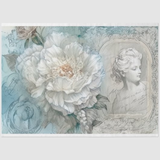 Delicate Blauwe  Geïnspireerde Bloemen Decoupage Tissuepapier (Voorkant)