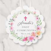 Delicate bloemblaadjes Eerste Heilige Communie Bedankjes Labels (Voorkant)