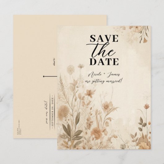 Delicate Bloemen Botanische Boho Bruiloft Aankondigingskaart (Voorkant / Achterkant)