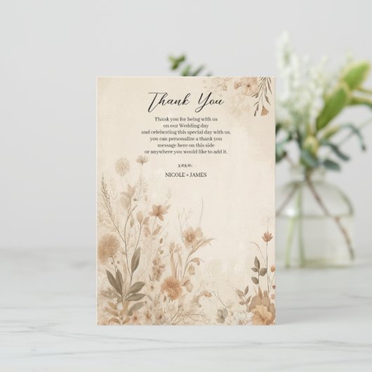 Delicate Bloemen Botanische Boho Bruiloft Kaart (Staand voorkant)