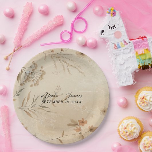 Delicate Bloemen Botanische Boho Bruiloft Papieren Bordje (Feest)