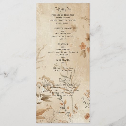  Delicate Bloemen Botanische Boho Bruiloft Programma (Achterkant)
