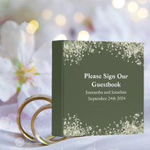 Delicate Bloemen op Olive Green Wedding Guest Book