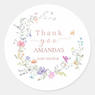 Delicate Bloemige Baby Shower Bedankt Sticker