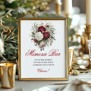 Delicate Bloemige Mimosa Bar Blush Burgundy Bord Poster